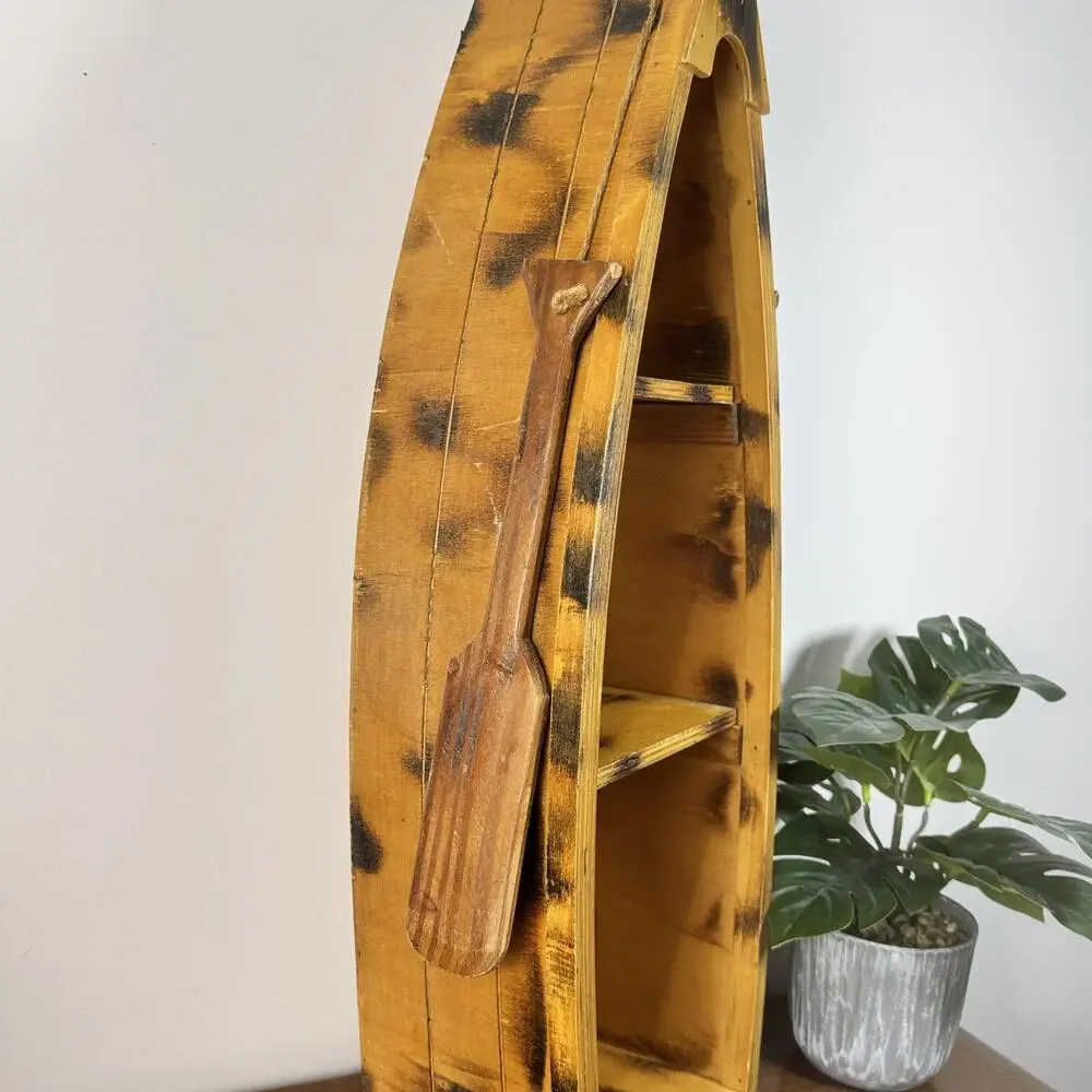 Rustic Canoe Boat Wall Shelf Decor with Oar Nautical Wood Display Organizer